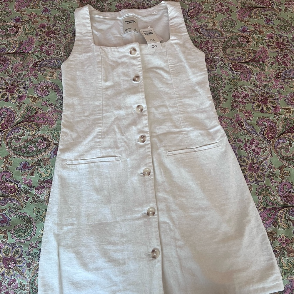 White Button-Down Linen Dress